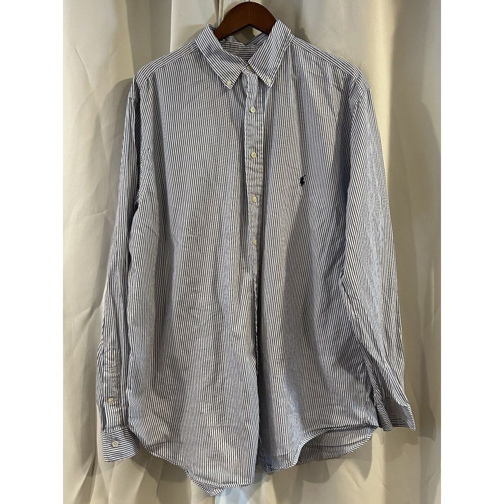 Ralph‎ Lauren Men's XLT Button Down Shirt Blue White Pinstripe Long Sleeve Tall